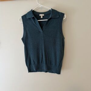 Garnet Hill Sleeveless Linen Knit Polo in Blue